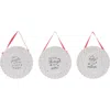 Transpac Metal Fabric Embossed Round Sign Set Of 3 Christmas Decor In White
