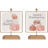 Transpac Metal Framed Floral Pumpkin Set Of 2 Tabletop Signs Fall Decor In Brown