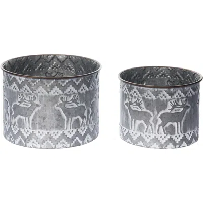 Transpac Metal Gray Christmas Rustic Reindeer Container Set Of 2