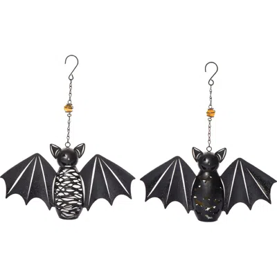 Transpac Metal Light Up Hanging Bat Decor Set Of 2 Halloween Decor In Black