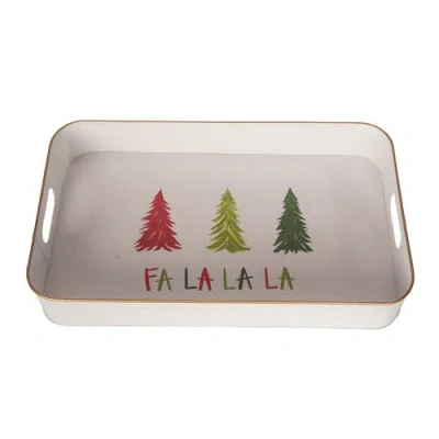 Transpac Metal Multi Trees Fa La La Tray Decorative Christmas Platter In White