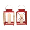 Transpac Metal Red Beaded Lantern Set Of 2 Christmas Decor In Red