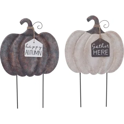 Transpac Metal Rustic Pumpkin Set Of 2 Fall Harvest Home Decorations In Brown