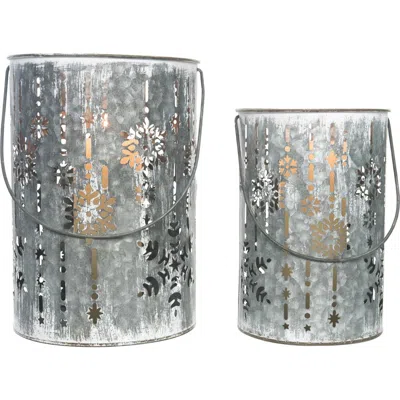 Transpac Metal Silver Christmas Debossed Snowflake Candle Holder Set