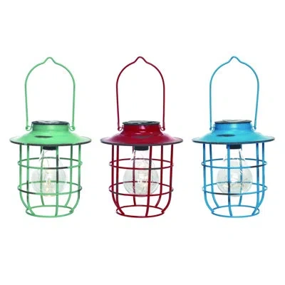 Transpac Metal Solar Hanging Retro Lantern Set Of 3 Spring Home Decorations In Red;green;blue