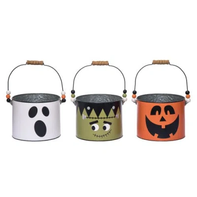 Transpac Metal Spooky Character Bucket Set Of 3 For Halloween Decor In Multi