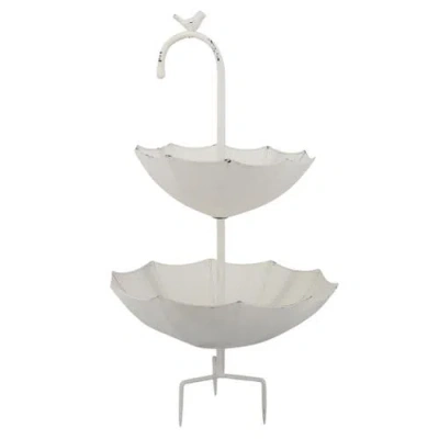 Transpac Metal Umbrella Bird Feeder Garden Stake Decorative Home Accent For Spring Outdoor Yard Deco In White