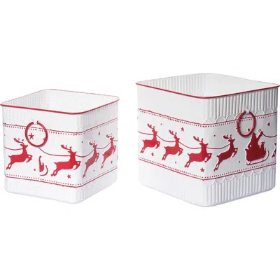 Transpac Metal White Christmas Santa Sleigh Containers Set Of 2
