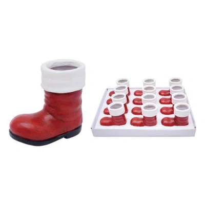 Transpac Mini Resin Santa Boot Planter For Indoor Christmas Decor In Red