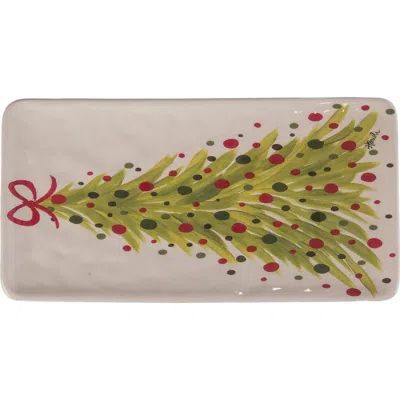 Transpac Multicolor Ceramic Platter Dot Tree Christmas Serving Gift In Green