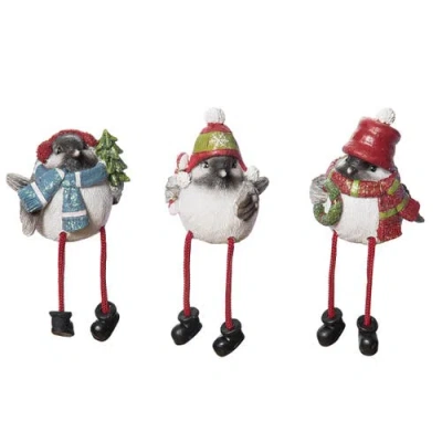 Transpac Multicolor Christmas Bundled Up Birds Shelf Sitter Set Of 3