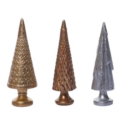 Transpac Multicolor Christmas Metallic Cone Tree Figurine Set Of Three