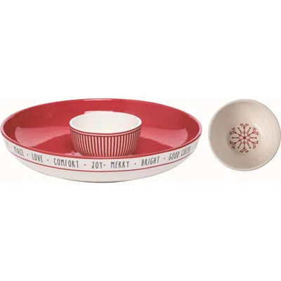 Transpac Multicolor Christmas Snow Stripes Chip And Dip Set Of 2