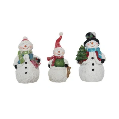 Transpac Multicolor Christmas Snowman Figurine Set Of 3 Glitter Detail