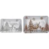 Transpac Multicolor Christmas Winter Landscape Glass Platter Set Of 2 In White
