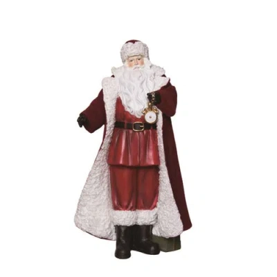 Transpac Multicolor Fuzzy Santa Figurine With Watch Decorative Resin Decor In Multicolored