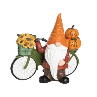 Transpac Multicolor Harvest Gnome Bicycle Decor Resin Gnome Figurine