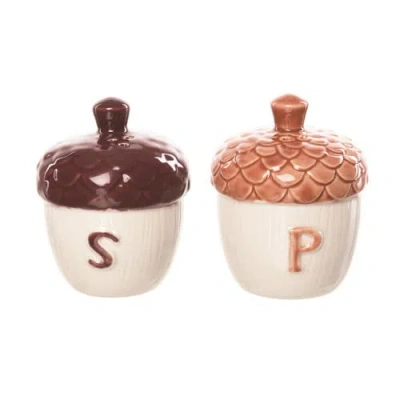 Transpac Multicolor Harvest Moody Acorn Salt And Pepper Shakers Set