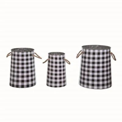 Transpac Multicolor Harvest Nesting Buffalo Check Buckets Set Of 3 Metal