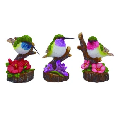 Transpac Multicolor Resin Hummingbird Flower Figurine Set Of 3