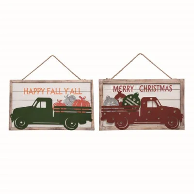 Transpac Multicolor Reversible Christmas Truck Wall Decor For Holiday Home