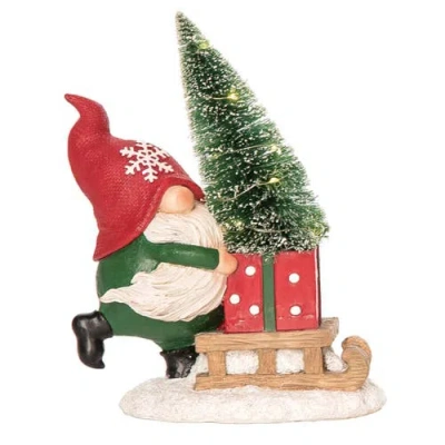 Transpac Multicolored Christmas Light Up Gnome And Bottle Brush Figurine