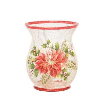 Transpac Multicolored Christmas Light Up Poinsettia Hurricane
