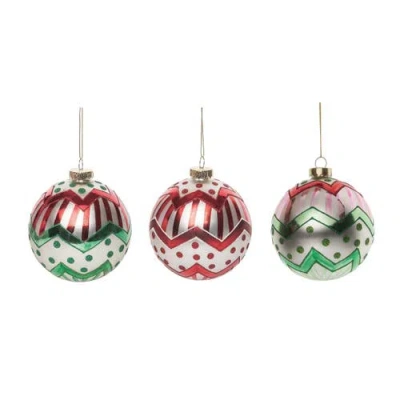 Transpac Multicolored Christmas Merry Round Ornament Set Of 3