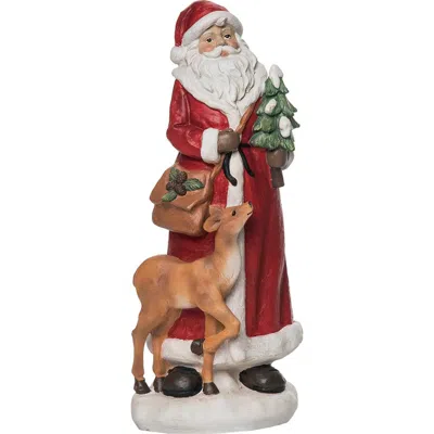Transpac Multicolored Christmas Santa With Tree And Reindeer Figurine