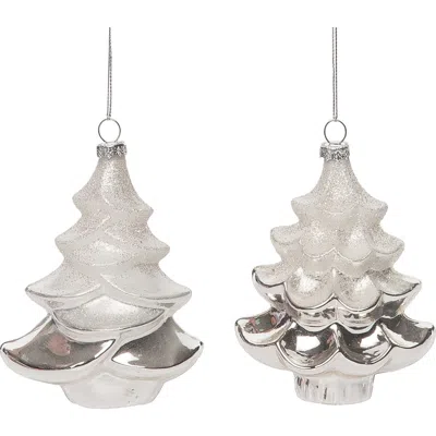 Transpac Multicolored Christmas Tree Ornament Set Of 2 Glass In Gray