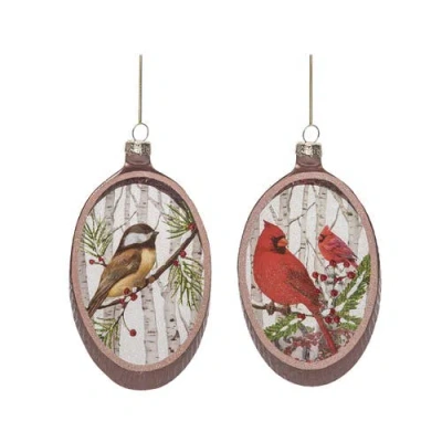 Transpac Multicolored Christmas Woodcut Painted Winter Bird Ornament Set