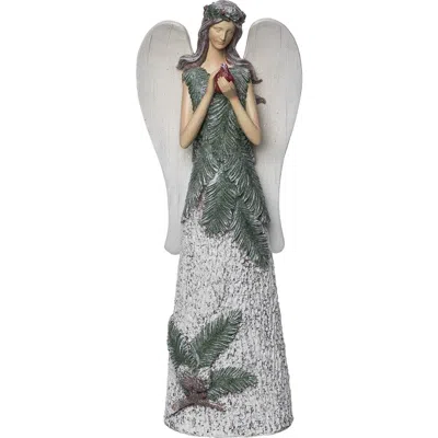 Transpac Multicolored Christmas Woodland Angel With Bird In Gray
