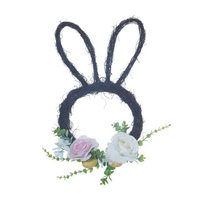 Transpac Natural Fiber 20 In. Multicolor Easter Bunny Ear Wreath Florals In Blue;green;pink