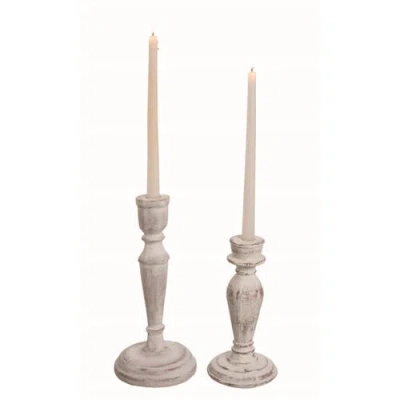 Transpac Off-white Harvest Washed Cement Taper Candle Holder Set Of 2