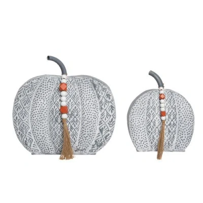 Transpac Off-white Metal Harvest Patterned Pumpkins Set Of 2 Decorative