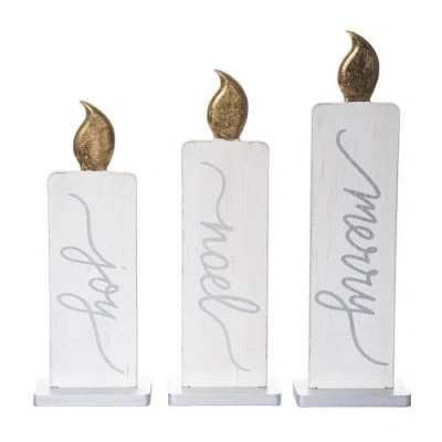 Transpac Off-white Wooden Christmas Candle Set Of 3 Decorative Accent