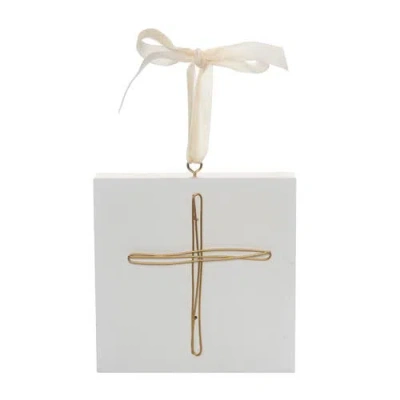 Transpac Off-white Wooden Christmas Cross Block Ornament Indoor Decor