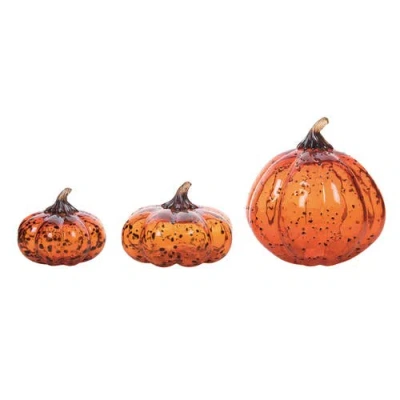 Transpac Orange Harvest Glass Pumpkins Set Of 3 Decorative Figurines