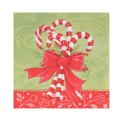 Transpac Paper 6.5 In. Christmas Candy Cane Napkin Set Of 20 In Red;green