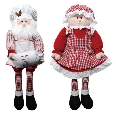 Transpac Pbaking Santa And Mrs Claus Shelf Sitter Decorative Figurines In Multi