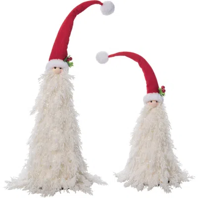 Transpac Picy White Santa Figurines Set Of 2 For Holiday Decor In Red