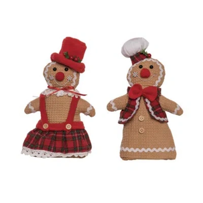 Transpac Plush Festive Gingerbread Couple Set Of 2 Christmas Decor In Multi