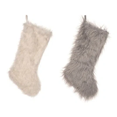 Transpac Plush Fuzzy Winter Stocking Set Of Two Christmas Decor In Multi