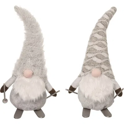 Transpac Plush Skiing Birch Gnome Set Of Two Christmas Decor In Gray