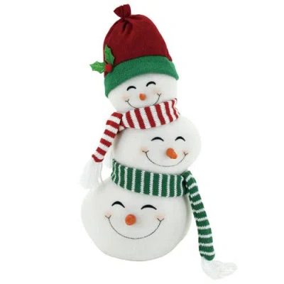 Transpac Plush Stacked Snowman Heads Decorative Figurines For Christmas In White