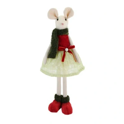 Transpac Plush Standing Mouse Figurine For Christmas Indoor Decor In White