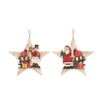 Transpac Plywood Star And Santa Snowman Decor Set Colorful Wood Figurines In Multi