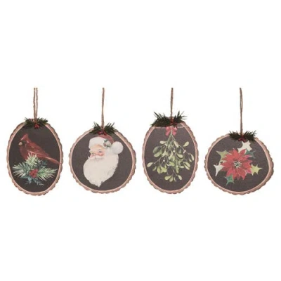 Transpac Plywood Wood Cut Ornament Set Of 4 Christmas Decorations In Multi