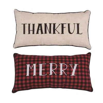 Transpac Polyester 24 In. Multicolor Christmas Thankful Merry Reversible Pillow In Red;white;black