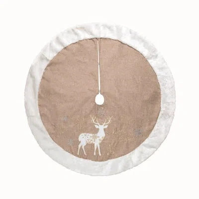 Transpac Polyester 48 In. Multicolor Christmas Elegant Reindeer Tree Skirt In White;brown